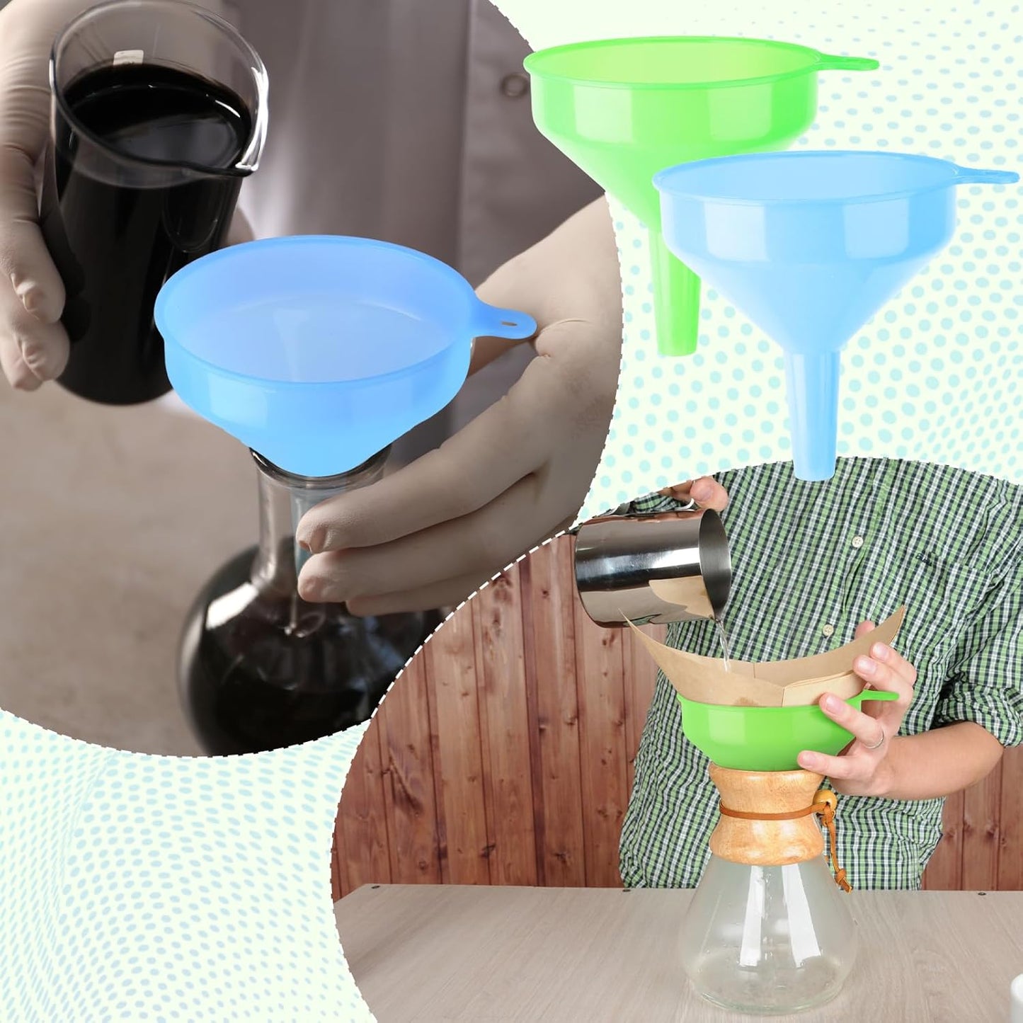 Honeydak 18 Pieces Multi-Purpose Plastic Funnels 4.7 Inch Wide Mouth Funnels for Filling Bottles, Jars, Containers Lab Use Oil Funnel for Gas, Car Oil, Lubricants and Fluids