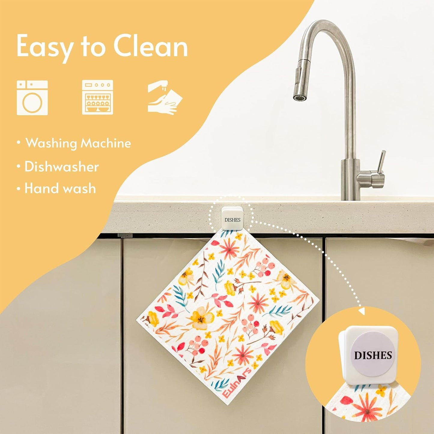 Swedish Dishcloths for Kitchen, 8 Pack Watercolor Reusable Paper Towels with Clips, Non-Scratch Swedish Kitchen Towels, Super Absorbent Cellulose Sponge Cloths, Dishwasher Safe, No Odor