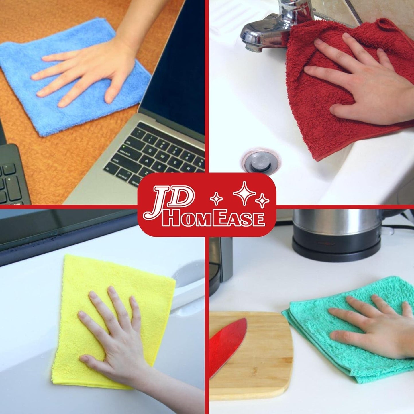 Microfiber Cleaning Cloths,24 Pack, 16"x16", All-Purpose, Softer, Highly Absorbent, Lint-Free, Reusable, Washable Pro Towels, Red, for House, Kitchen, Bathroom, Car, Office