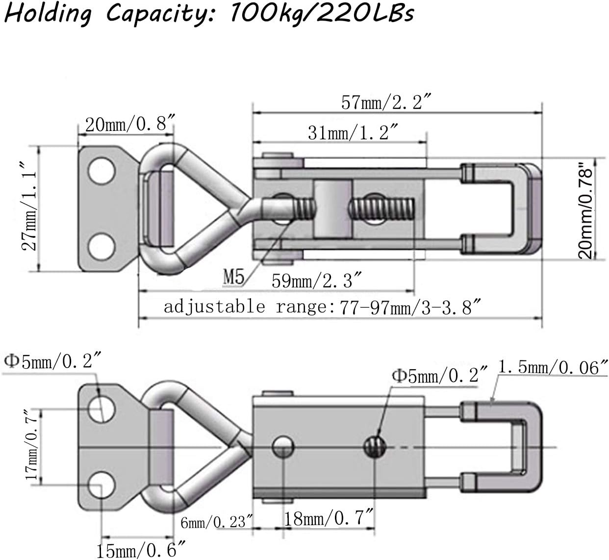 CUKAYO 4pcs Toggle Latch Clamp, 304 Stainless Steel Pull Hasp Latches, Quick Release Hand Tool Toggle Clamp for Smoker Lid Jig,Case Trunk,220Lbs Holding Capacity