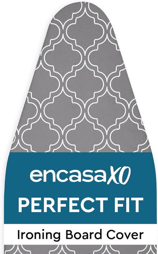 Encasa XO Ironing Board Cover and Pad 49"x18" - Thick 3mm Felt Padding, Drawstring Tightening & Lock, Easy Fit, Scorch & Stain Resistant, Fits Wide Ironing Board - Grey Tiles