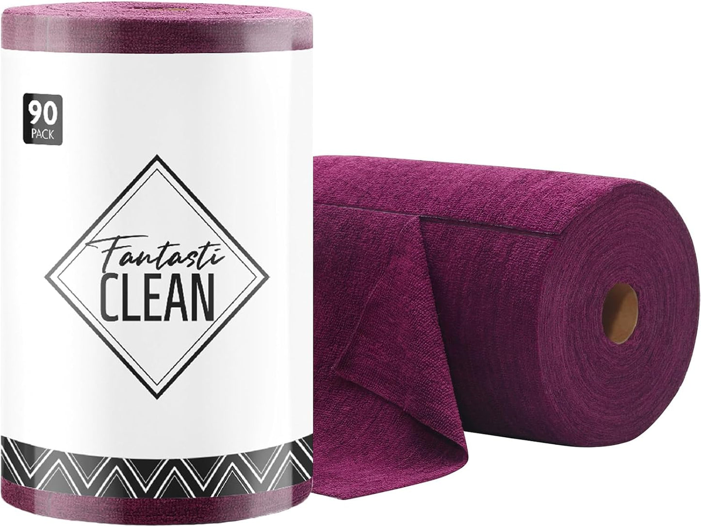 Fantasticlean Microfiber Cleaning Cloth Roll -90 Pack, Tear Away Microfiber Towels, 12" x 12", Reusable, Washable, Scratch Free, Ultra Absorbent for Car, Home Supplies, Shop (Deep Purple)