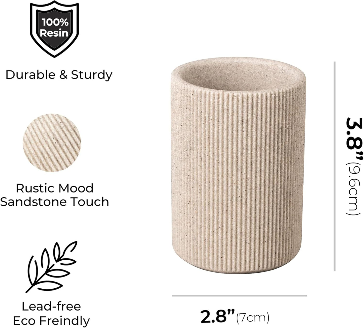 Small Sand Beige Toothbrush Holder for Bathroom Countertop, Modern Boho Farmhouse Style, Multi-Purpose Organizer, Rust-Proof Unbreakable Resin Cup