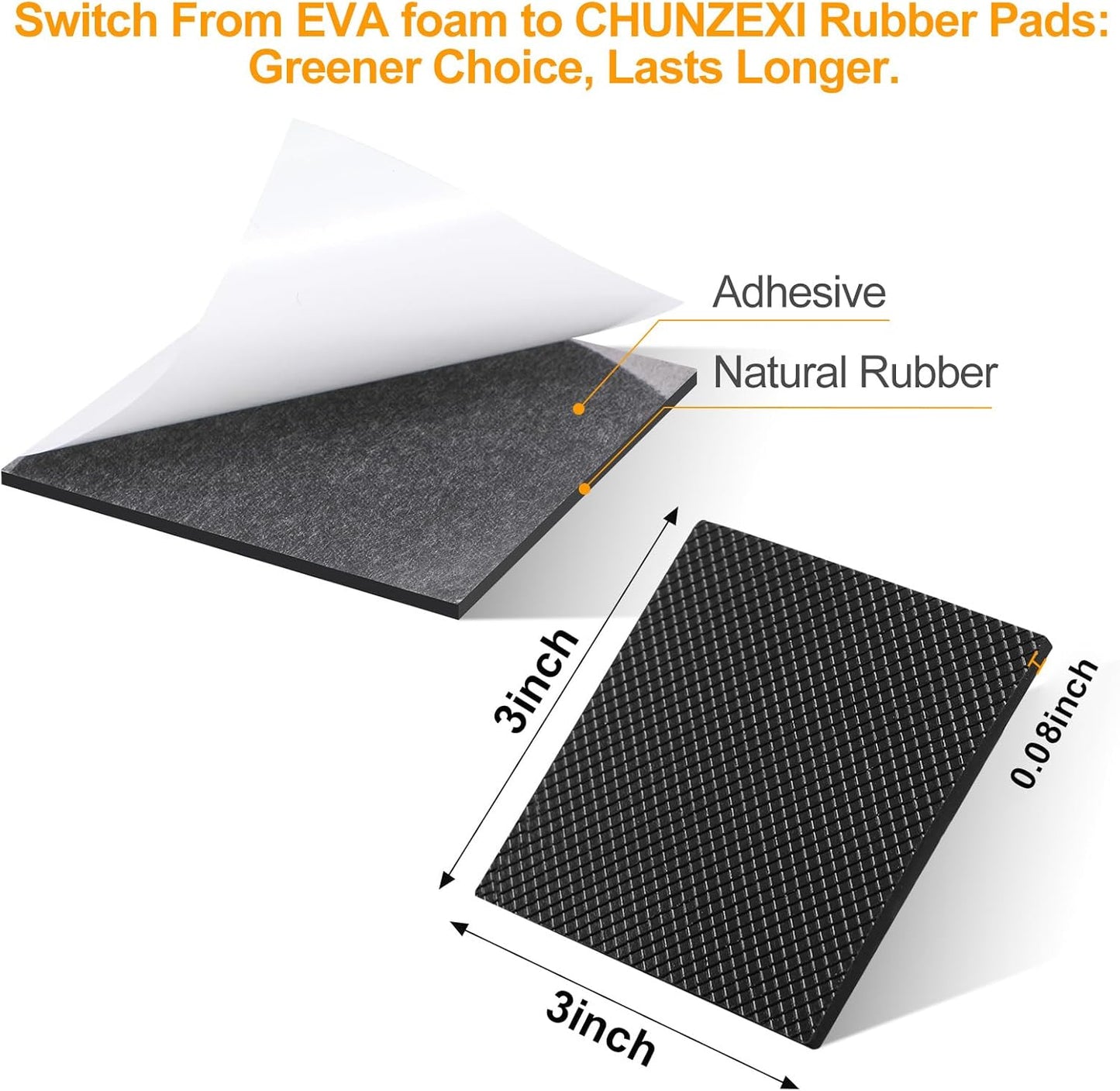 CHUNZEXI Non Slip Furniture Pads - 12 Premium Furniture Grippers Self Adhesive Rubber Furniture Feet, Anti Slide Furniture Hardwood Floor Protector for Keep Couch Stoppers (3 inch Square)