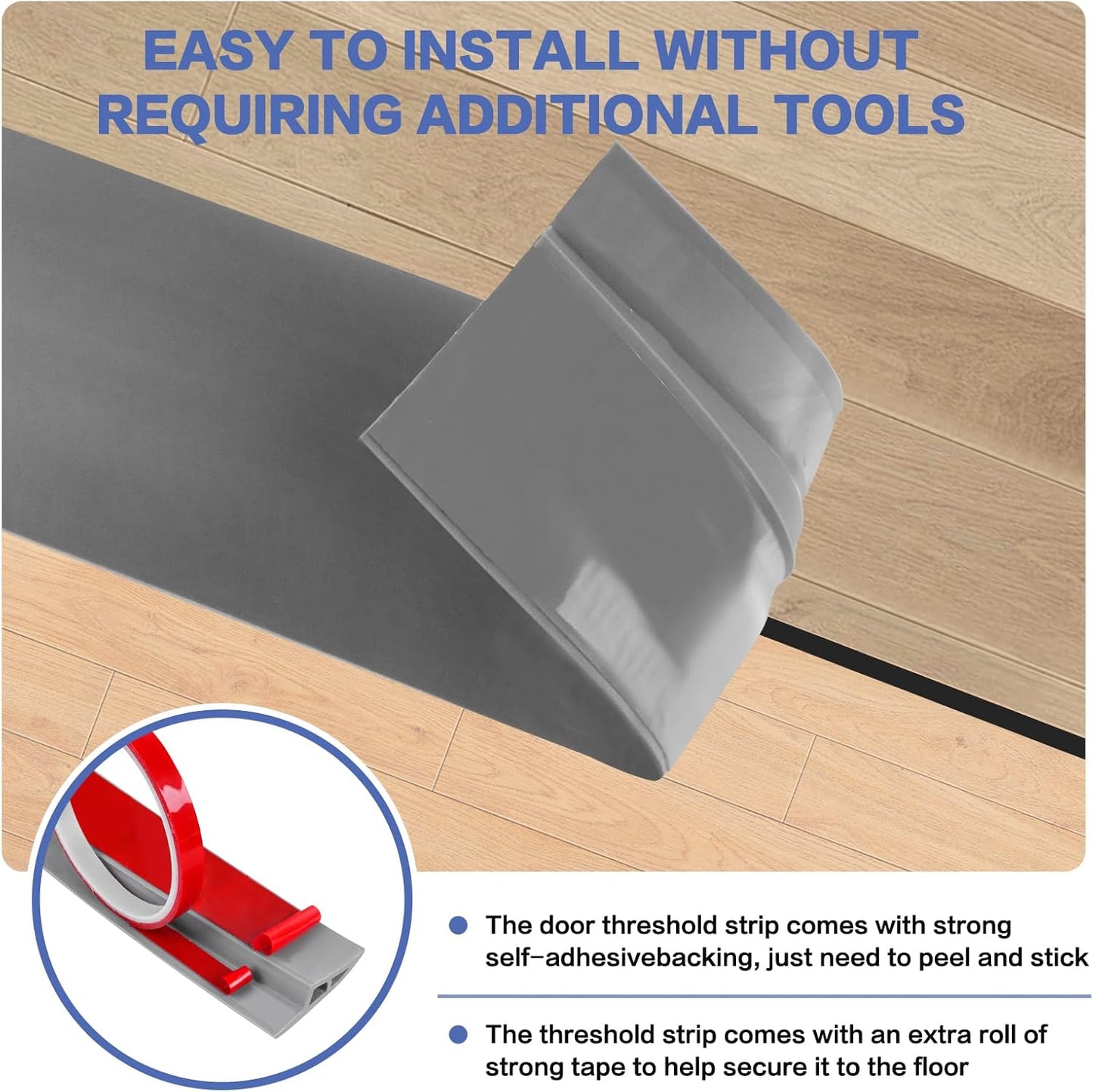 Floor Transition Strip Vinyl Door Threshold Ramp Self Adhesive Carpet Edging Strip Doorway Edge Trim, Overlap Edge Reducer for Laminate Carpet, Floor, Tile (Gray, 3/5" to 4/5", 3.3Ft)