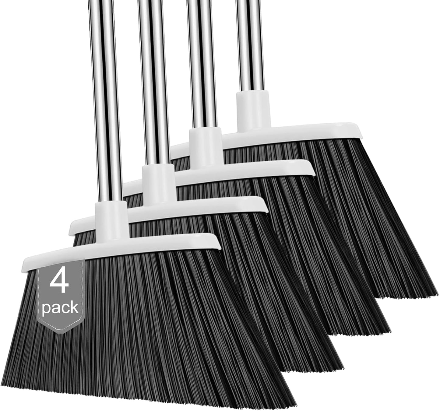 NACENA Heavy Duty Broom, 55 Inch Long Handle Outdoor Large Angle Brooms, Commercial Broom for Sweeping Indoor, for Home Garage Kitchen Office Courtyard Lobby Patio Lawn Concrete, 4 Pack (Grey&White)