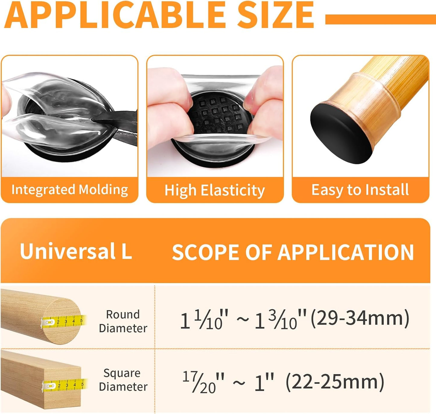 Ezprotekt 24 Pcs Clear Chair Leg Sliders for Carpet, Round Teflon Furniture Glides for Rug, Carpet Sliders Protectors Caps for Dining Table Chair, Bar Stool Legs (L Fit: 1-1/10" to 1-3/10")