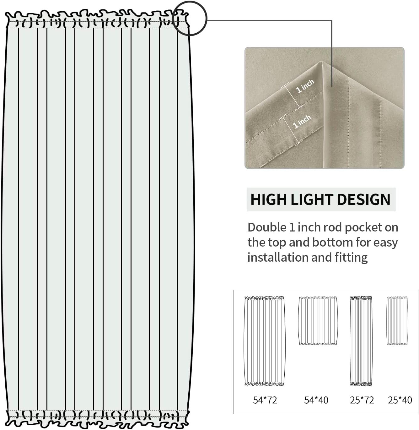 DWCN French Door Curtains – Rod Pocket Thermal Blackout Curtain for Doors with Glass Window, Kitchen and Patio Doors for Privacy, 25 X 40 Inches Long, 1 Curtain Panel with Tieback, Taupe