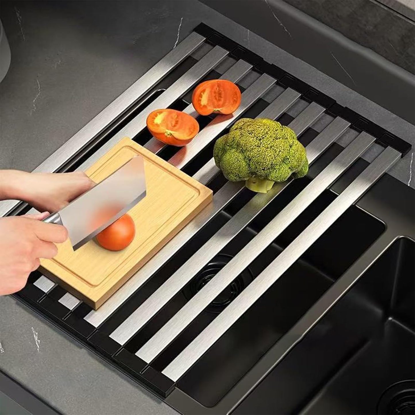 Foldable Dish Drying Rack, Over The Sink Dish Drying Rack ，Dish Drying mat，Dish Drying mats for Kitchen Counter，Stainless Steel Multifunctional mat (23.62×12.8in)