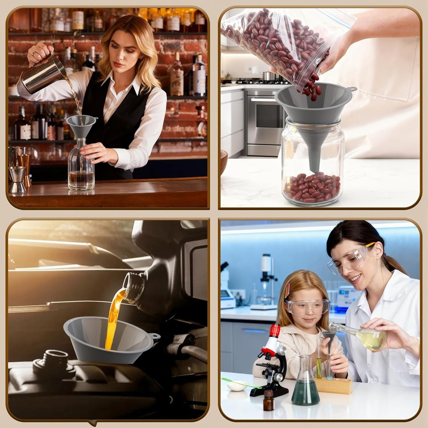 3Piece Plastic Kitchen Funnel Set, Multifunctional Funnels for Filling Bottles Canning Car Oil Funnels,Small Medium Large Round Food Funnel for Cooking, Lab, Automotive Use