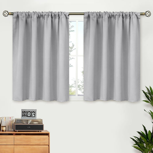 BGment Light Grey Short Curtains 30 Inches Length for Kitchen Bathroom - Rod Pocket Room Darkening Blackout Window Drapes for Basement Cafe Camper, 2 Panels, 42 x 30 Inch