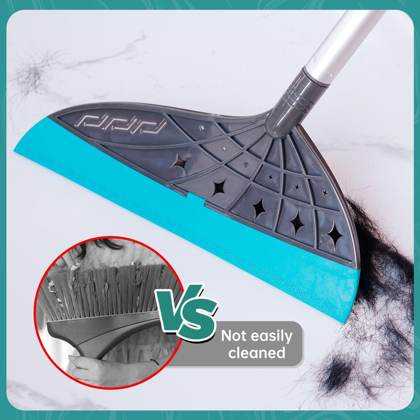 Magic Air Broom, Silicone Broom Floor Squeegee for Glass and Floors with 60’’ Long Aluminum Adjustable Handles,Silicone Squeegee Broom or Pet Hair, Dust and Liquids (Gray)