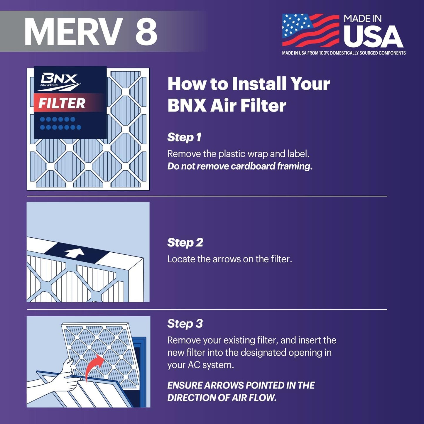 BNX TruFilter 14x25x1 Air Filter MERV 8 (6 Pack) - MADE IN USA – Dust & Pet Defense Electrostatic Pleated Air Conditioner HVAC AC Furnace Filters for Dust, Pet, Mold, Pollen MPR 600 – 700 & FPR 5