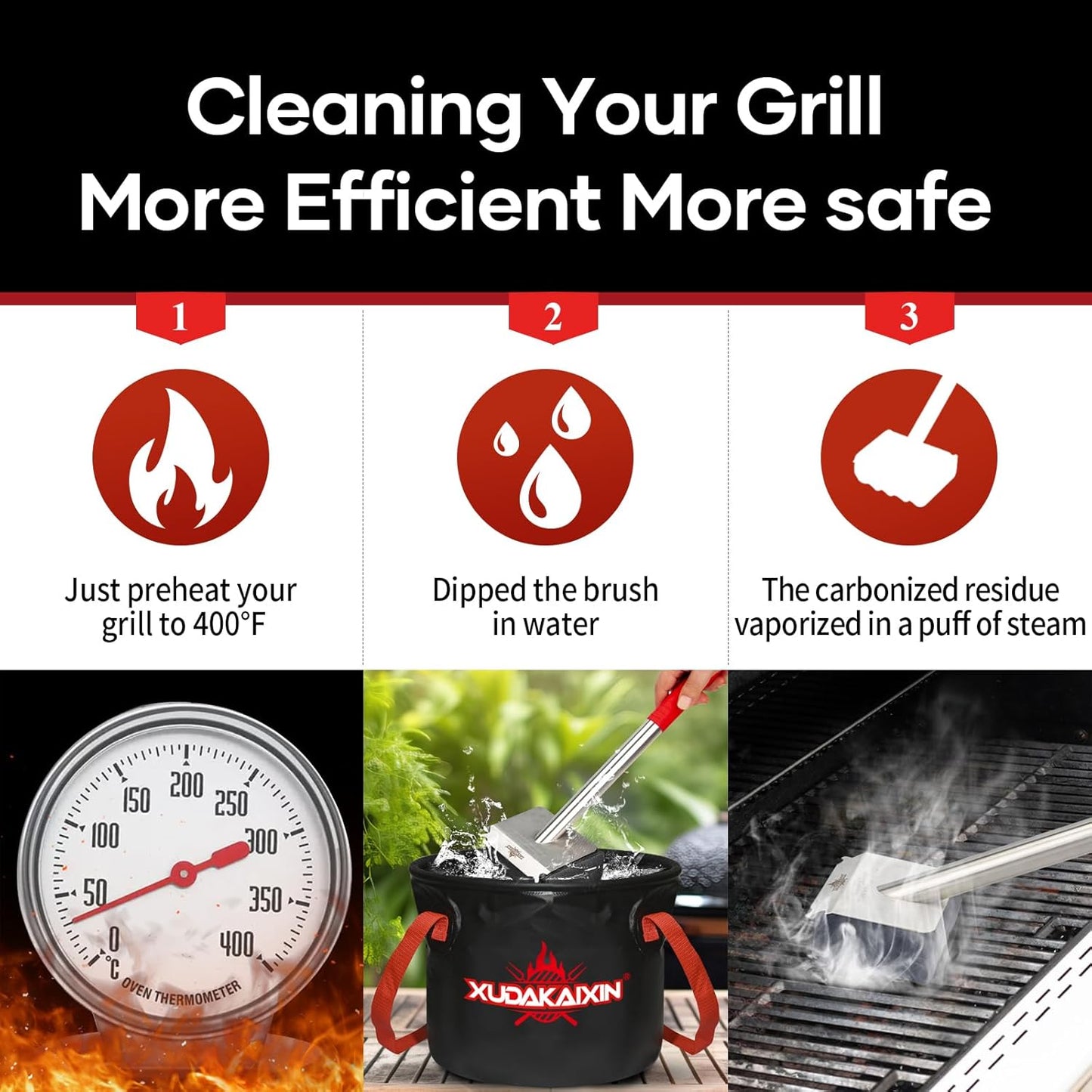 Grill Brush Bristle Free,Upgraded Aramid Fiber Wavy Pad Perfect for Cast Iron Grates/Porcelain/Weber Gas/Charcoal Grill,Replaceable Cleaning Head,Safe Grill Brush for Outdoor Grill