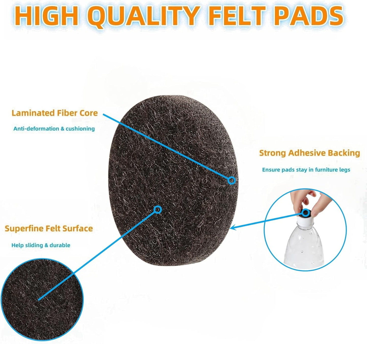 Felt Furniture Pads for Hardwood Floors 129 Piece, Furnigear Anti Scratches Felt Pads for Round, Square Chair Feet Self Adhesive Chair Felt Pads Sliders Moving Your Furniture Smoothly, Brown