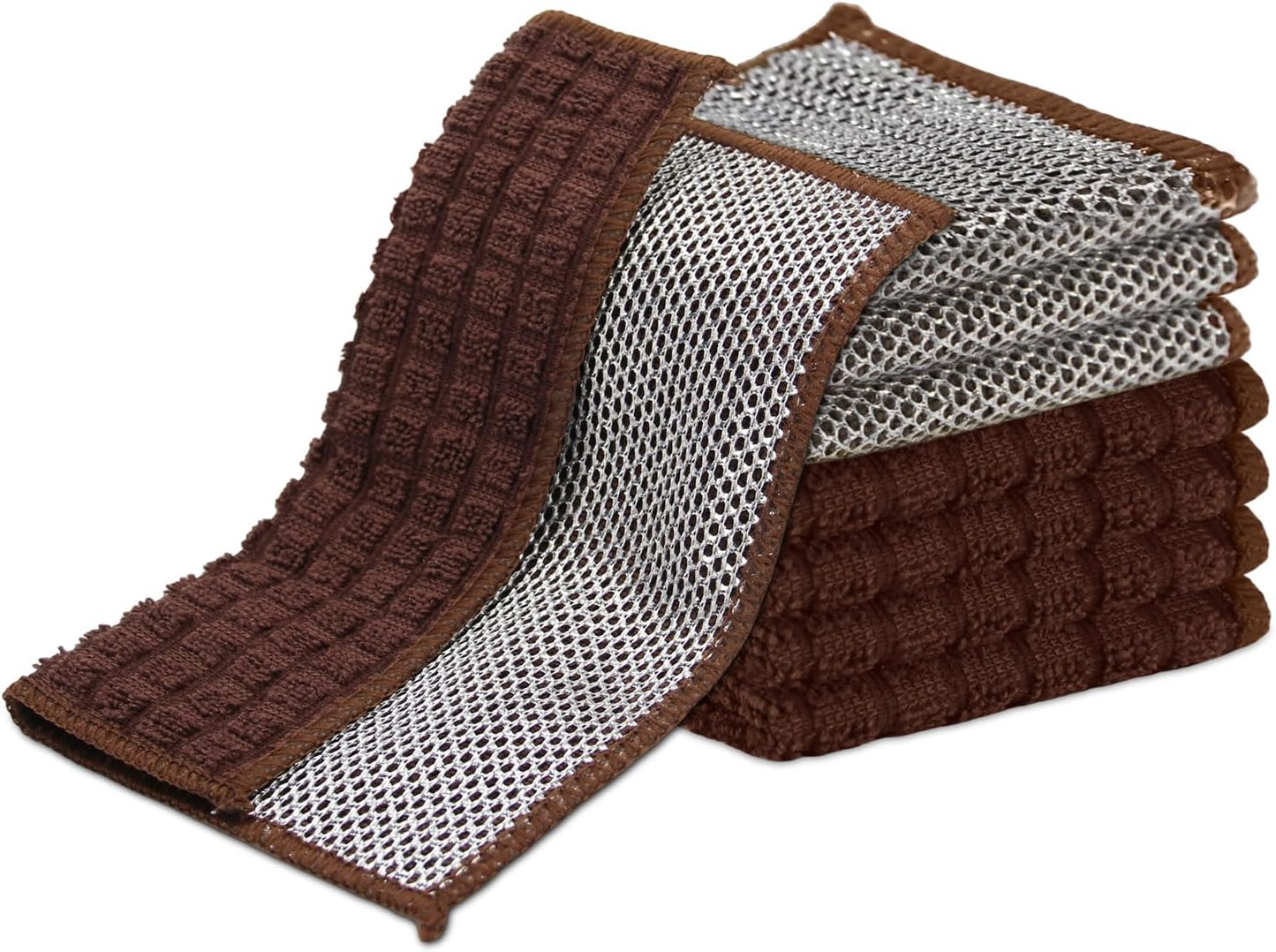 Dish Cloths for Washing Dishes 8 Pack Multipurpose Wire Miracle Cleaning Coths Non-Scratch Wire Dishwashing Rag Lint Free Microfiber Cleaning Cloth for Kitchen Windows (Brown)