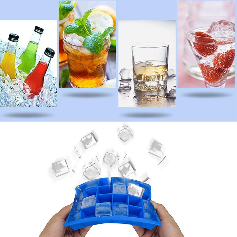 Ice Cube Tray, Silicone Square Ice Trays Easy Release Stackable Ice Cube Mold with Removable Lid, 24 Cavity (2 Pack,Blue)