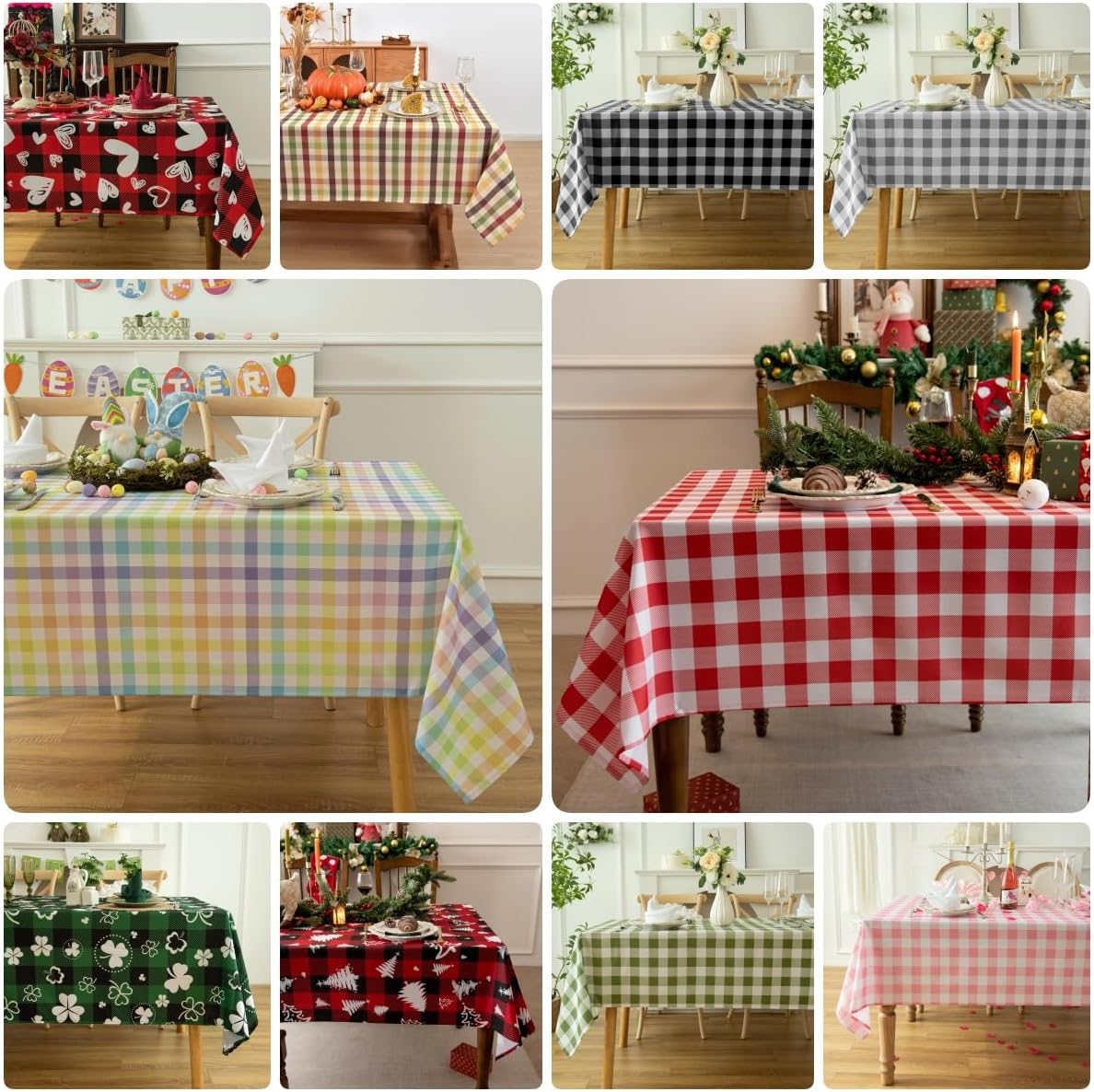 Classic Gingham Plaid Tablecloth Fabric - Rectangular 58x102 Inch Water Resistant Checked Table Cloth for Indoor/Outdoor Use - Table Cover for Kitchen, Picnics, Gardens, and Parties