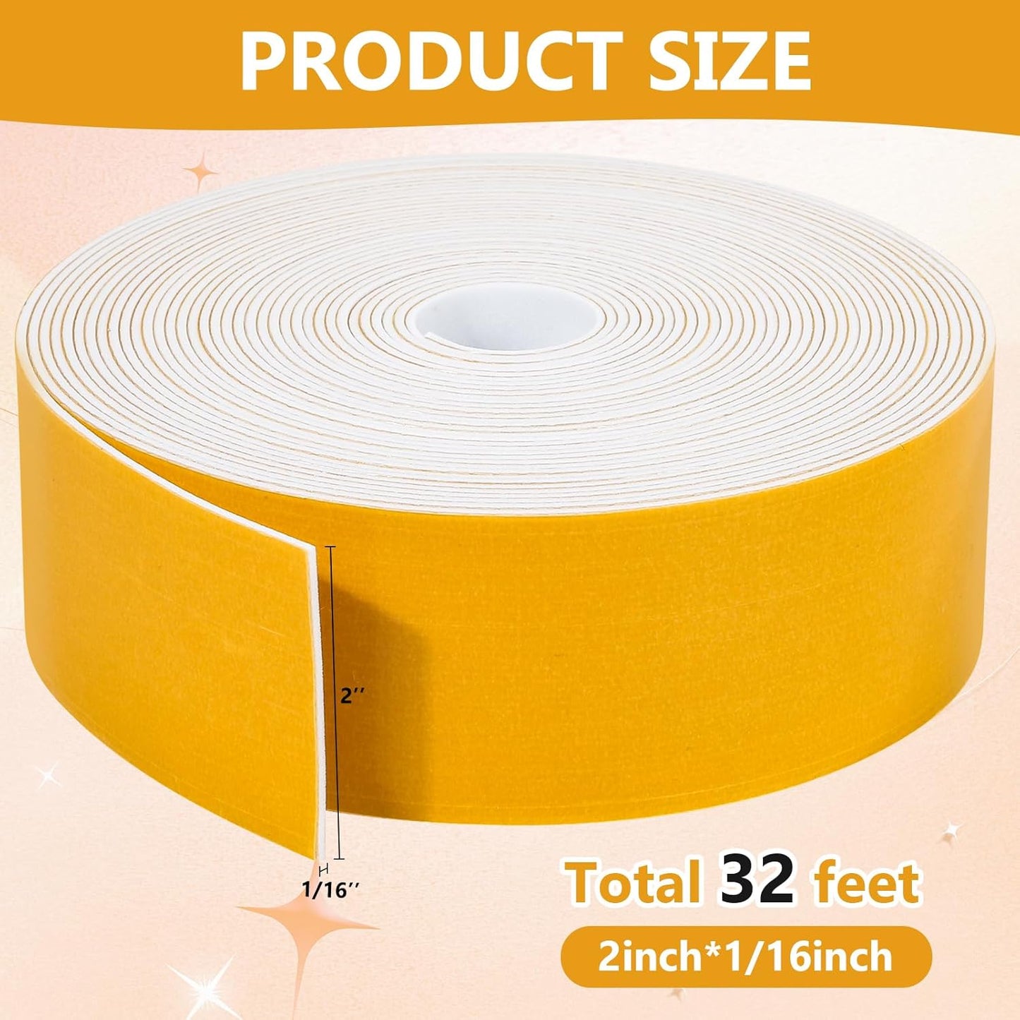 32Feet Weather Stripping Seal (2 Inch X 1/16 Inch) for Door Window, High Density Foam Tape, Soundproofing, Insulation Strip, Door Sealers for Door Frame- White