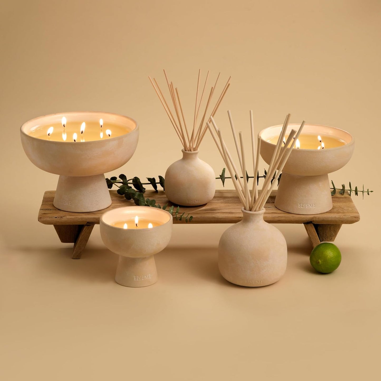 New BLUEME Wellness Candle Wax Refill, Contains Essential Oil, Sustainable, Hand Finished, Hand Poured, Premium, Luxury Ceramic, Natural Cotton Wick (45oz, Eucalyptus & Lime)