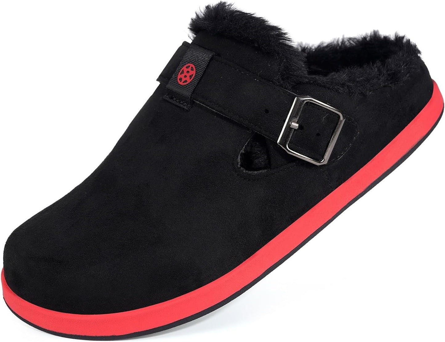 Fur Lined Clogs for Women Men Suede Winter Slippers Arch Support Slip on Mules Potato Shoes with Removable Cushion Footbed Warm Home House Shoes