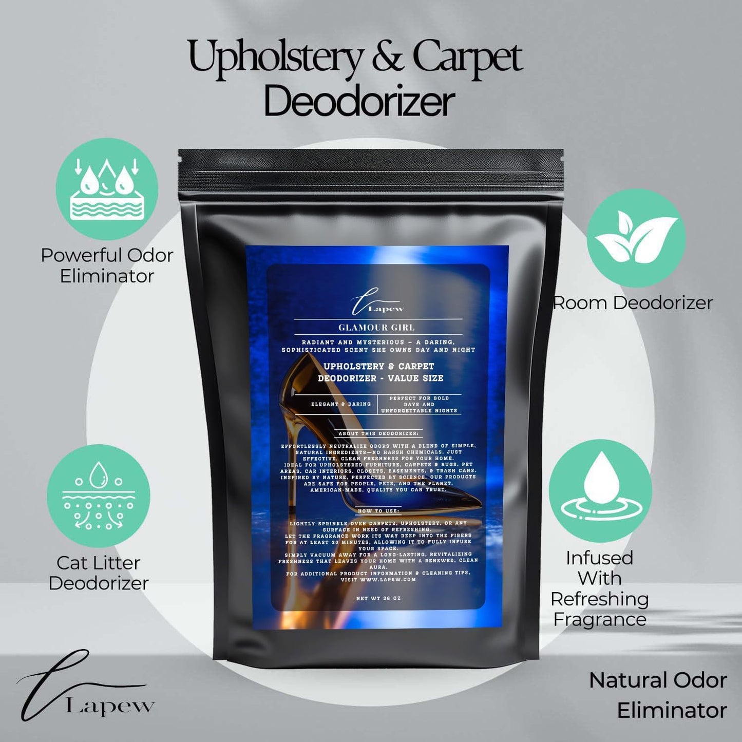 Glamour Girl Carpet Freshener Powder Value Size 36 oz | Powerful Odor Eliminator for Home | Upholstery Deodorizer | Carpet Deodorizer | Cat Litter Box | Good Girl Fragrance