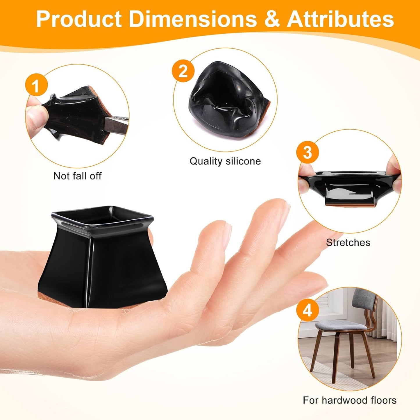 CHUNZEXI 32 Pack Square Chair Leg Floor Protectors for Hardwood Floors, Silicone Felt Covers Pads Caps, Protect Wood Furniture Feet Floors Noise Reduce and Scratch (Square Large & Black)