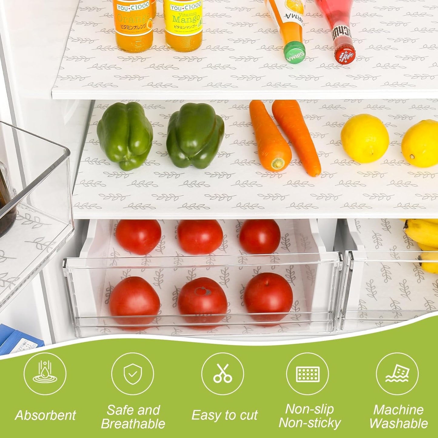 Cooyes 17.7" x 24" Refrigerator Liners Non-Slip Washable Refrigerator Drawer Liners Absorbent Refrigerator Mats Home Kitchen Gadgets Accessories Organization