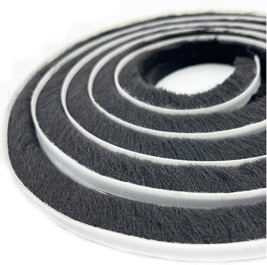 Brush Weather Stripping Window Insulation Sealer for Winter, Self Adhesive Weatherstripping for Doors (16ft x11/32 Backing x 9/16 Brush inch, Black)