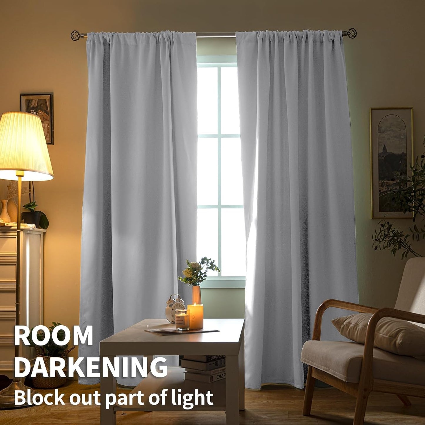 BGment Room Darkening Curtains 40 Inches Length - Rod Pocket Short Window Drapes Thermal Insulated for Bedroom Kitchen Cafe, Greyish White, 42 x 40 Inch, 2 Panels