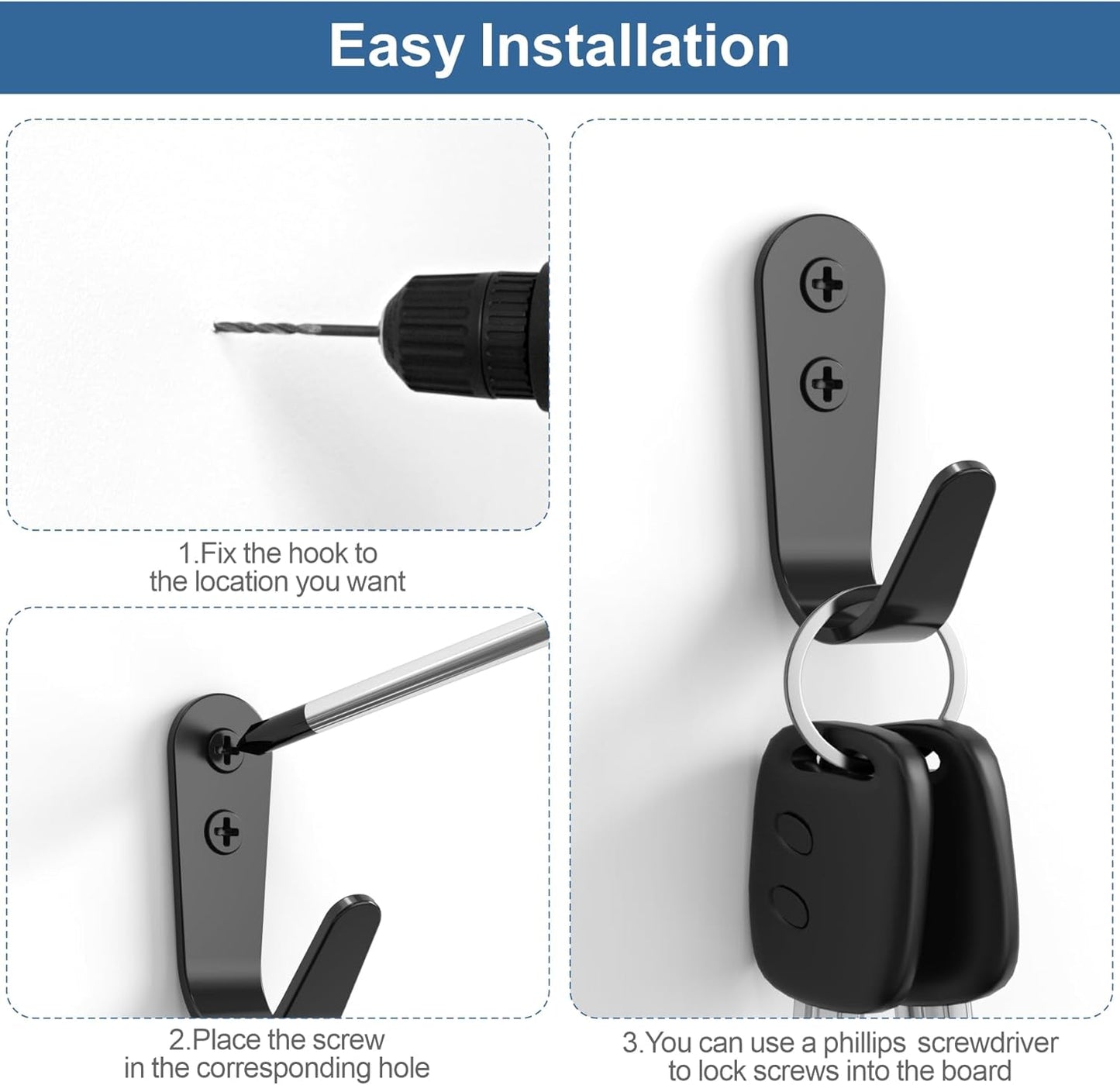 10PCS Hooks - Wall Mount Coat Hooks with 20 Screws for Hanging Coats, Towels, Backpacks, Hats, Dog Leashes, Coffee Mugs