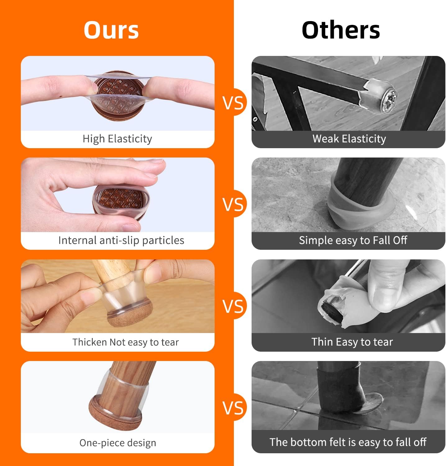 Ezprotekt 24 Pcs Clear Chair Leg Floor Protectors for Hardwood Floors, Floor Protectors for Chairs, Felt Furniture Pads Covers, Chair Leg Socks Bar Stool Leg Floor Protectors Caps (M Fit: 0.87"-1")