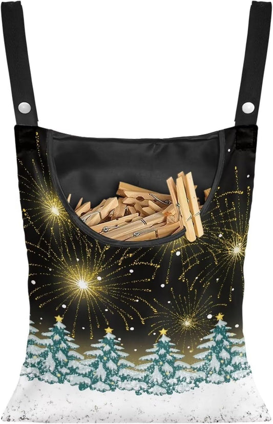 Christmas Tree Adjustable Door-Hanging Laundry Clothespin Bag Clothespin Storage Bag Laundry Clothespin Bag, Fashion Star Hanging Storage Organizer with Hanging Rope for Outdoor and Indoor