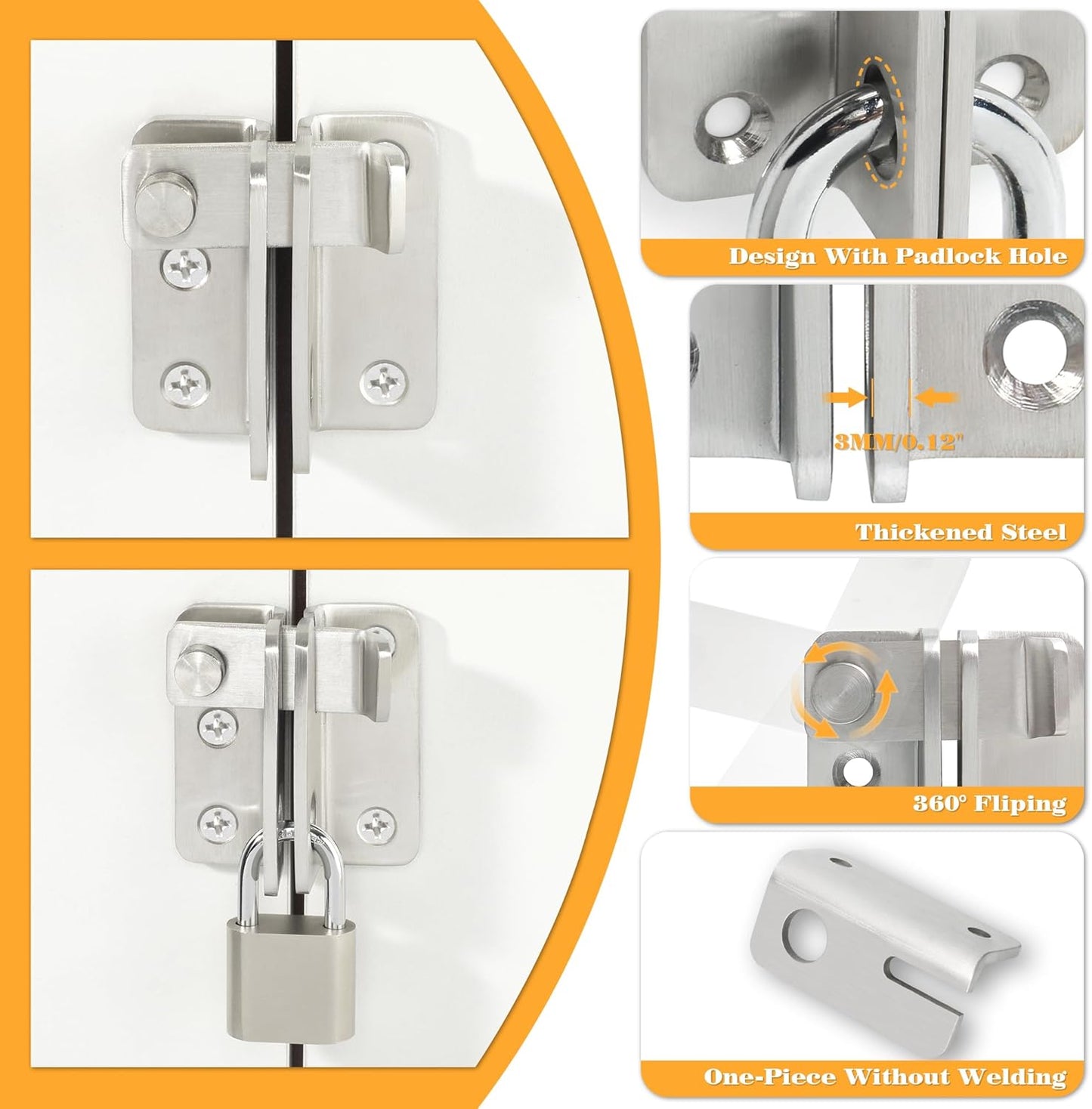 Alise Flip Latch Gate Latch,Shed Door Latch Barn Door Lock Shed Lock Shed Latch,Brushed Stainless Steel Locking Latches for Shed Barn Fence Chicken Dog Cage Window Cabinet Backyard Garage,L-Size