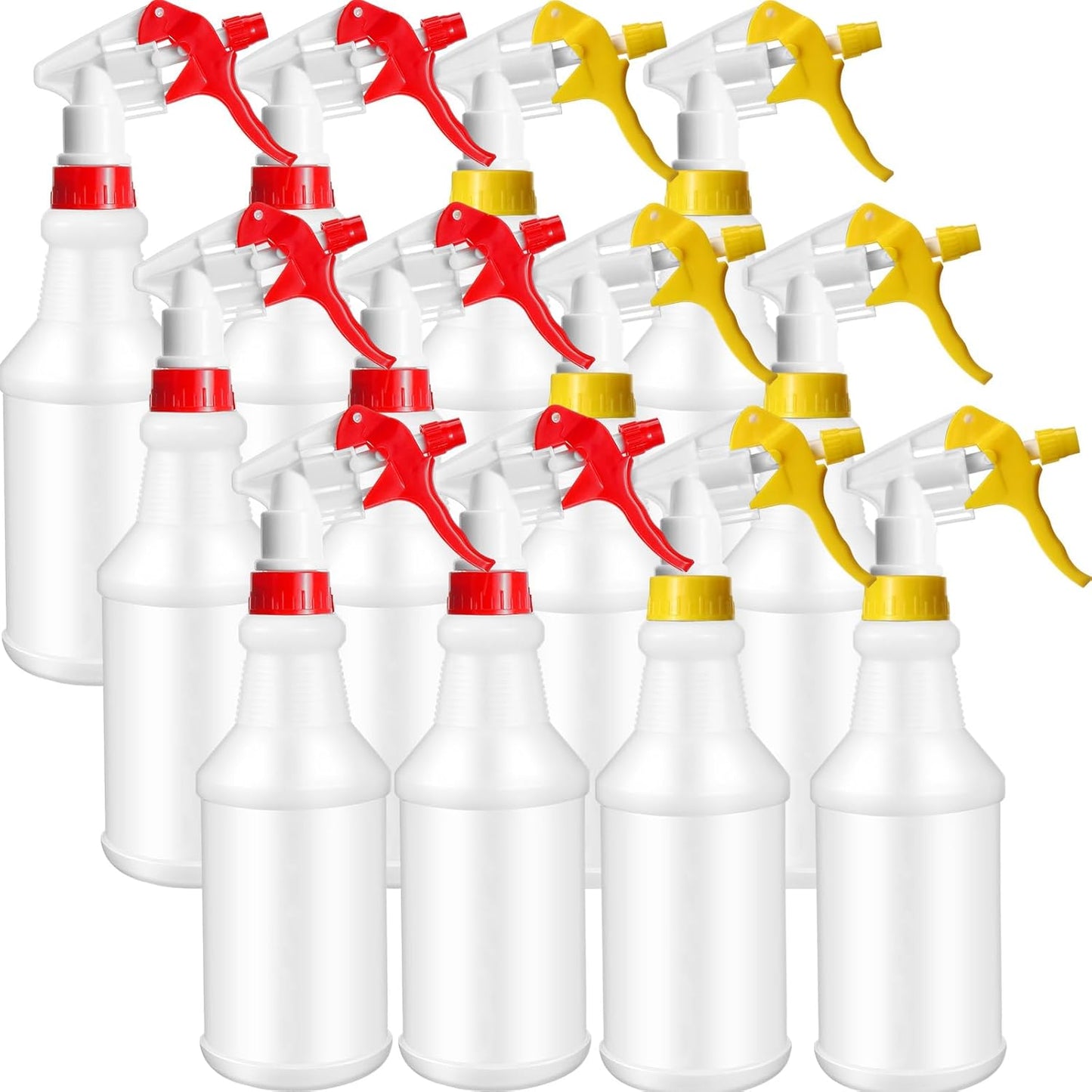 Eccliy 12 Pcs 16 Oz Plastic Spray Bottle, Adjustable Empty Reusable Sprayer for Cleaning, Planting, Water, Bathroom and Kitchen, BBQ, Commercial and Residential(Red, Yellow,Original)
