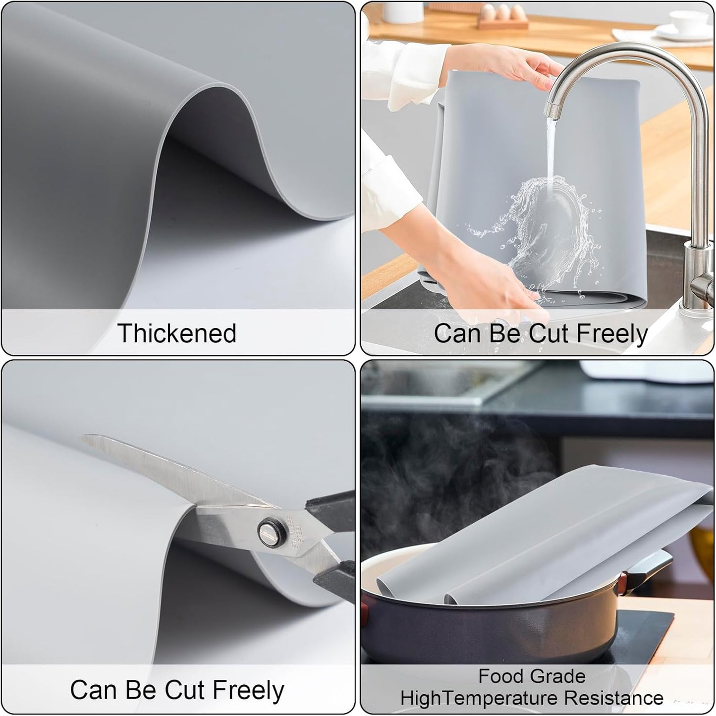 Food Grade Silicone Table Protector Mat 47x24 Inch, Heat Resistant Desk Pad for Baking/Painting/Resin/Welding, Non-Slip Waterproof Surface Easy Clean (3 Colors) (Gray)