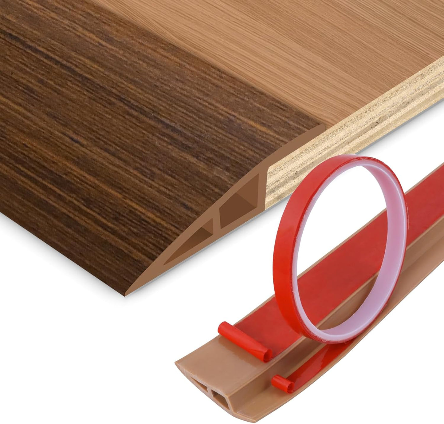 Floor Transition Strip Vinyl Door Threshold Ramp Self Adhesive Carpet Edging Strip Doorway Edge Trim, Overlap Edge Reducer for Laminate Carpet, Floor, Tile (Brown Wood Grain, 2/5" to 3/5", 10Ft)