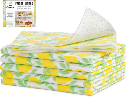 Cooyes 6 Pack Polyester Shelf Liners for Kitchen Cabinets, 12" × 24", Non-Slip Refrigerator Liners Machine Washable, Refrigerator Drawer Mats for Glass Shelves and Kitchen Cabinets