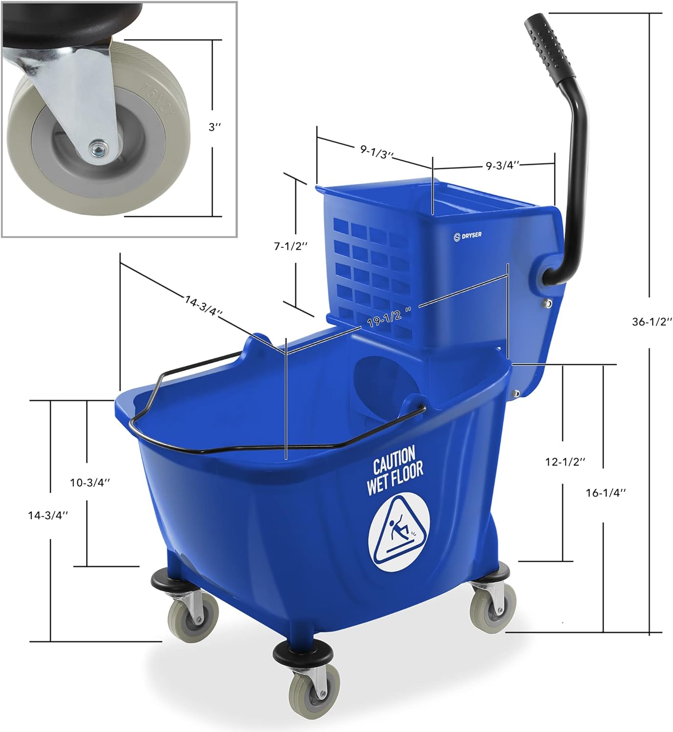 Dryser Commercial Side Press Wringer Combo Mop Bucket, 33 Quart, Blue