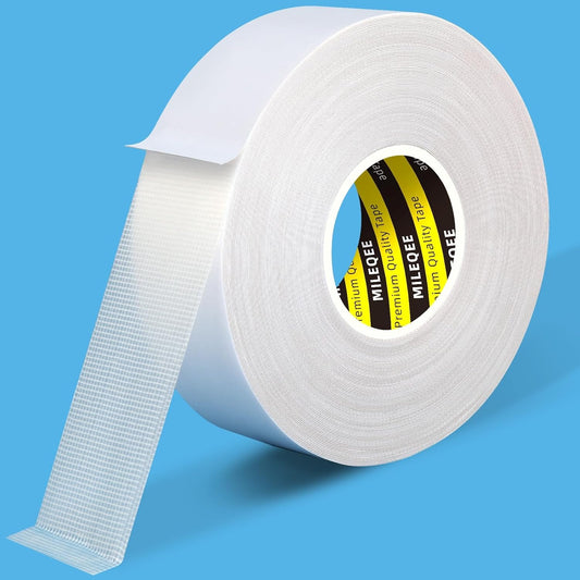 Double Sided Tape High Tack, 1.18in x 66FT(20m), Universal Mounting Tape Clear, Heavy Duty Strong Wall Adhesive with Fiberglass Mesh, Easy Use Super Sticky Resistant Tape, White