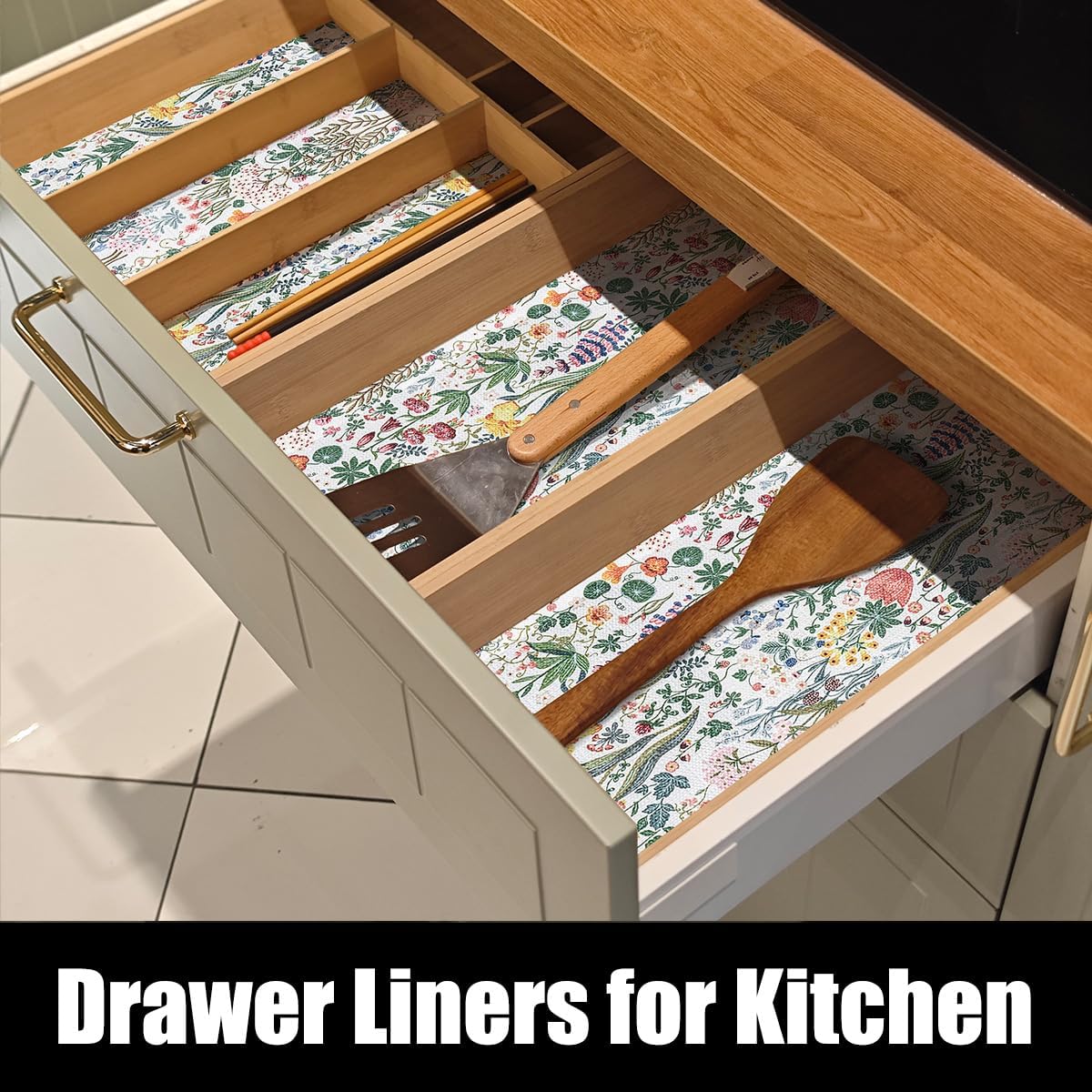 Floral Shelf Drawer Liners, 12IN x 20FT Non Adhesive and Strong Non-Slip Thickened Colorful Cabinet Drawer Shelf Liners for Kitchen Wire Fridge, Waterproof Cabinet Liner,Easy to Clean,