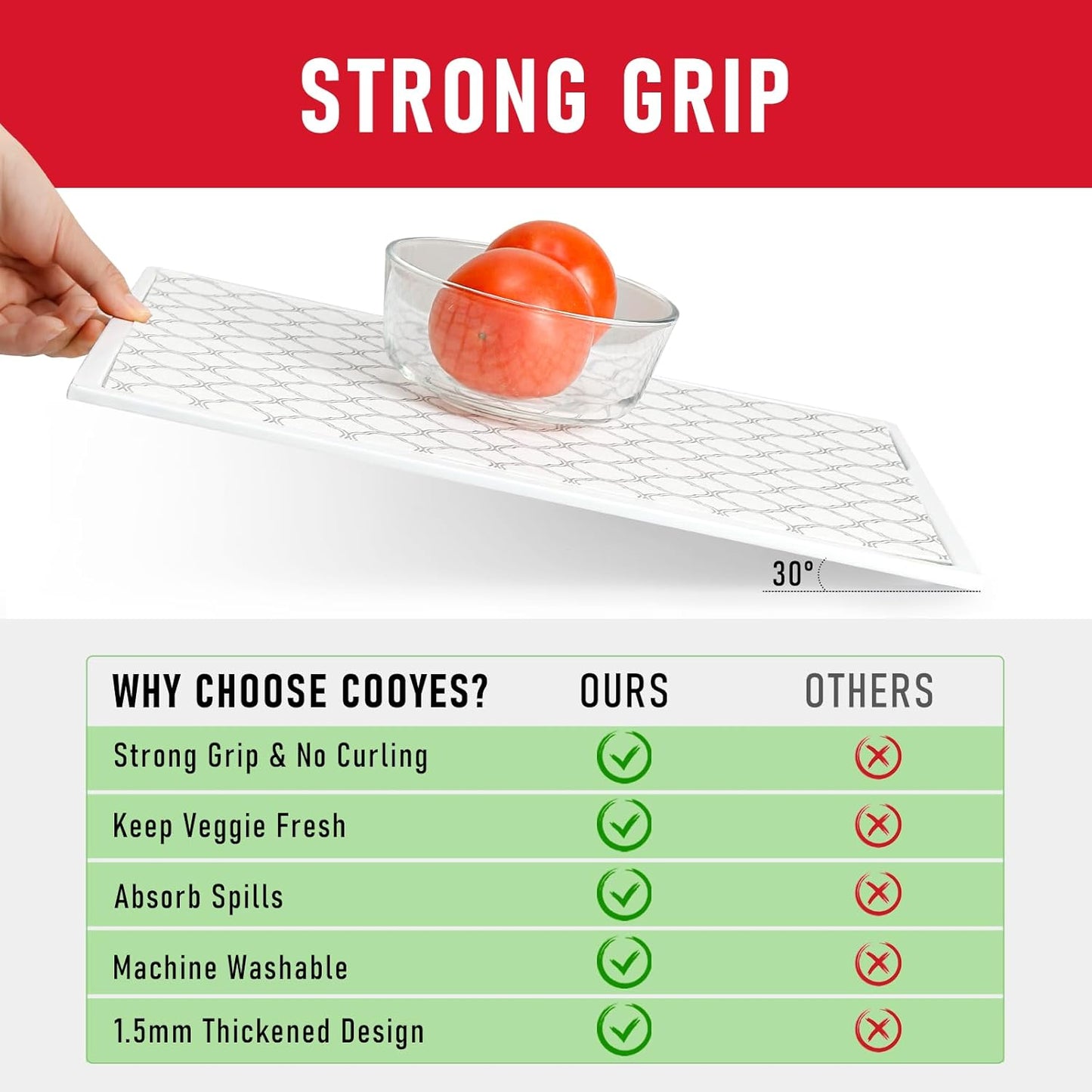 Cooyes Non Slip Refrigerator Liners, 2 in 1 Absorbent Fridge Liners and Fresh Mats Machine Washable, Refrigerator Shelf Mats for Glass Shelves Kitchen Cabinet Drawer