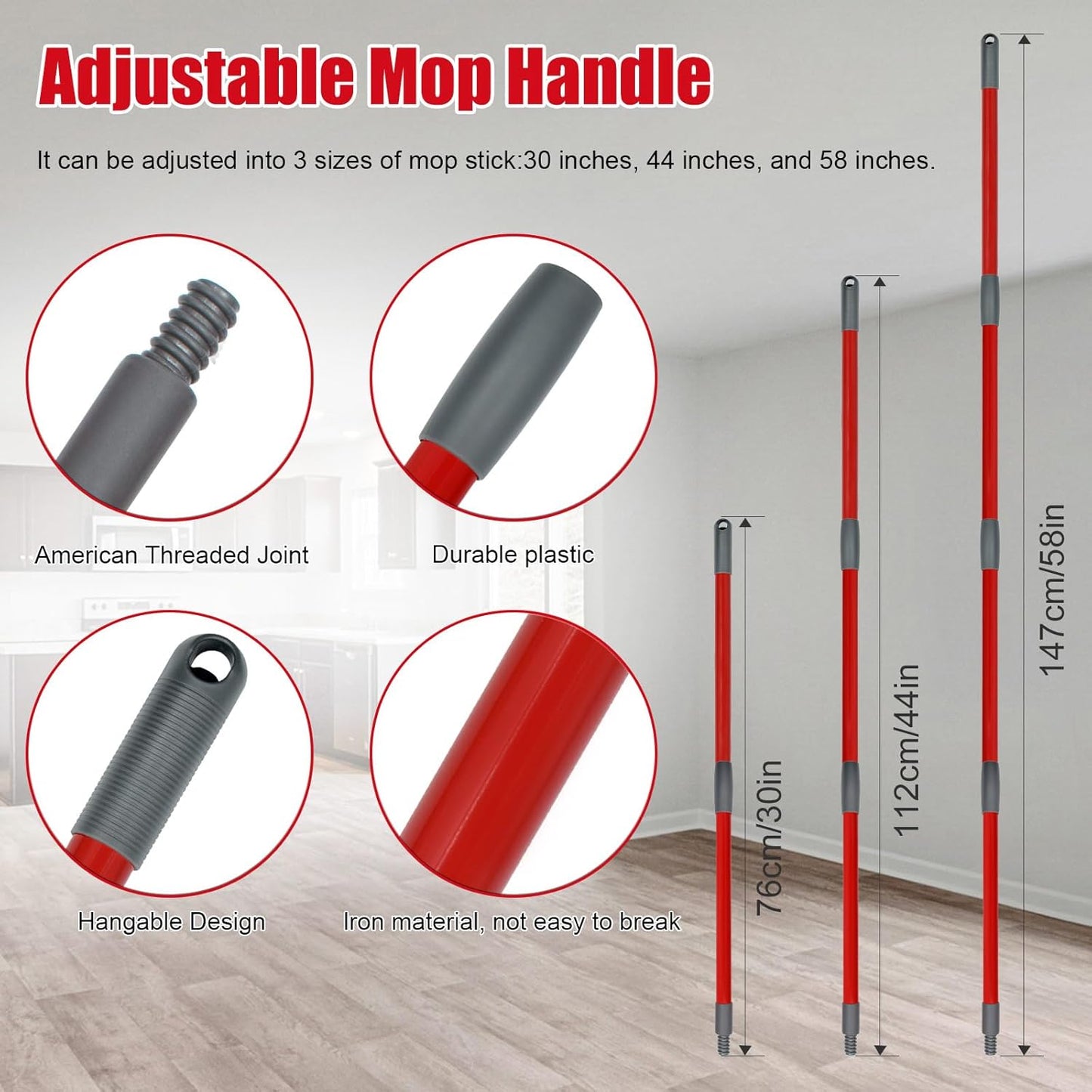 Mop Handle for Ocedar, Scrub Brush and Spin Mop Base Compatible with O Cedar EasyWring 1 Tank Spin Mop,4-Section Spin Mop Handles and Base for EasyWring Spin Mop