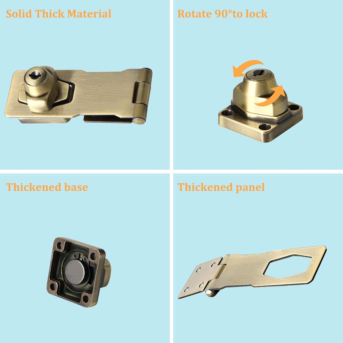 Alise Keyed Hasp Lock,4 Inch Safety Packlock Clasp Hasp Lock Latch with Lock,Door Hinge Lock with Keys Keyed Locking Hasp for Cabinets Closets Doors,Bronze
