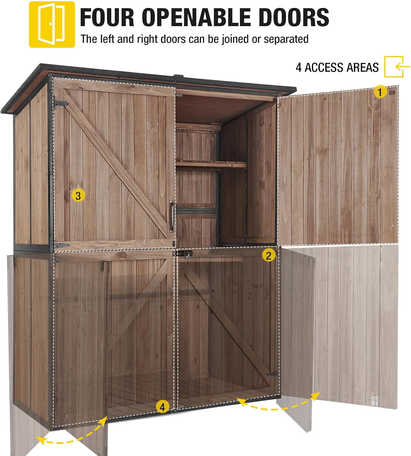 Aivituvin Outdoor Storage Shed Upgraded with Strong Metal Frame Garden Tool Shed Storage House Cabinet with Adjustable Shelfs and Wooden Floor 4.6 x 2.42FT,Dark Brown