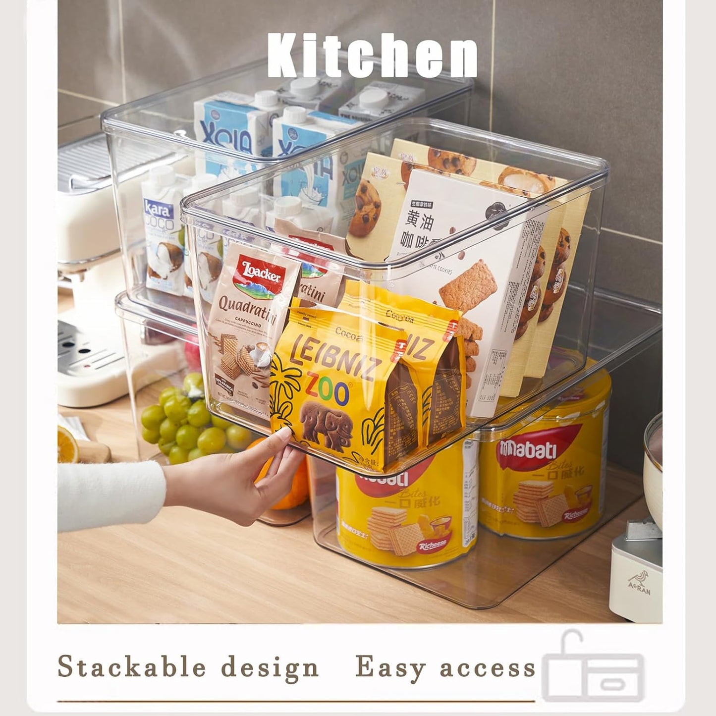 Clear plastic storage bins with LIDS-3packs,storage containers for snacks, cosmetics, books, dog food, Storage Organizer for Nursery，Kitchen, Living room,Bedroom, Bathroom, Office