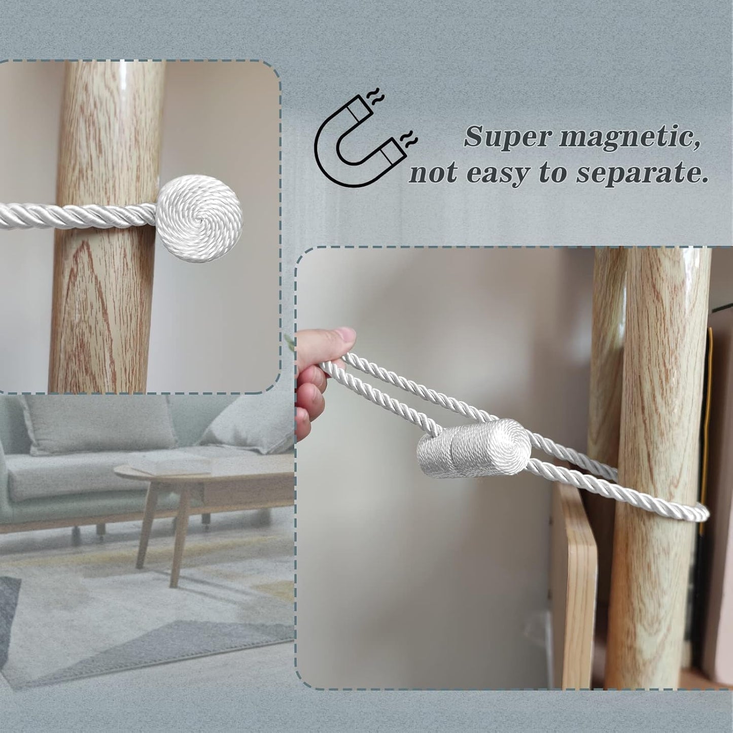 Hion Magnetic Curtain Tiebacks White 6 Pack, Curtain Tiebacks Buckles Holdbacks Holders Hooks Clip for Home Bedroom Office Decorative Thick or Thin Curtain