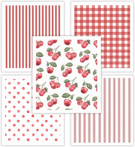 HALL & PERRY Swedish Dishcloths for Kitchen, 5-Pack, Reusable Cellulose Sponge Cloths for Kitchen & Cleaning – Eco-Friendly, Ultra-Absorbent, Quick-Drying (Cherry Red)