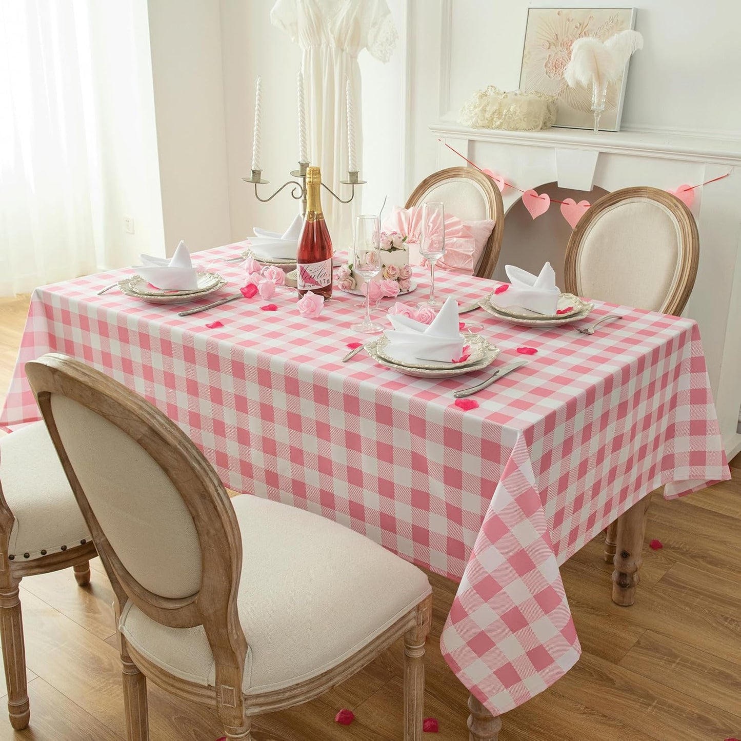 Classic Gingham Tablecloth Fabric - Oblong 58x120 Water Resistant Chequered Pattern Table Cloth for Indoor/Outdoor Use - Tabletop Cover for Birthday, Picnics, Gardens, and Parties