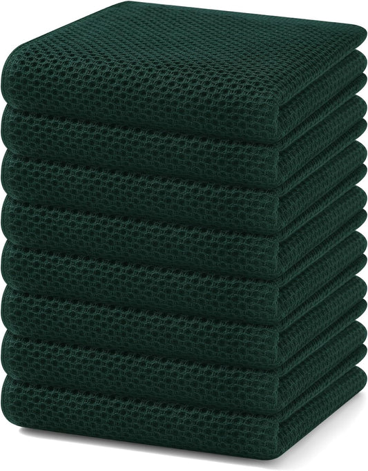 Homaxy 100% Cotton Waffle Weave Kitchen Dish Towels, Ultra Soft Absorbent Quick Drying Cleaning Towel, 13 x 28 Inches, 8-Pack, Blackish Green